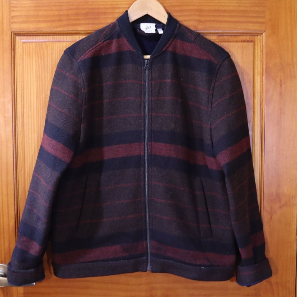 H&M Red and Blue Striped Field Jacket Wool Medium